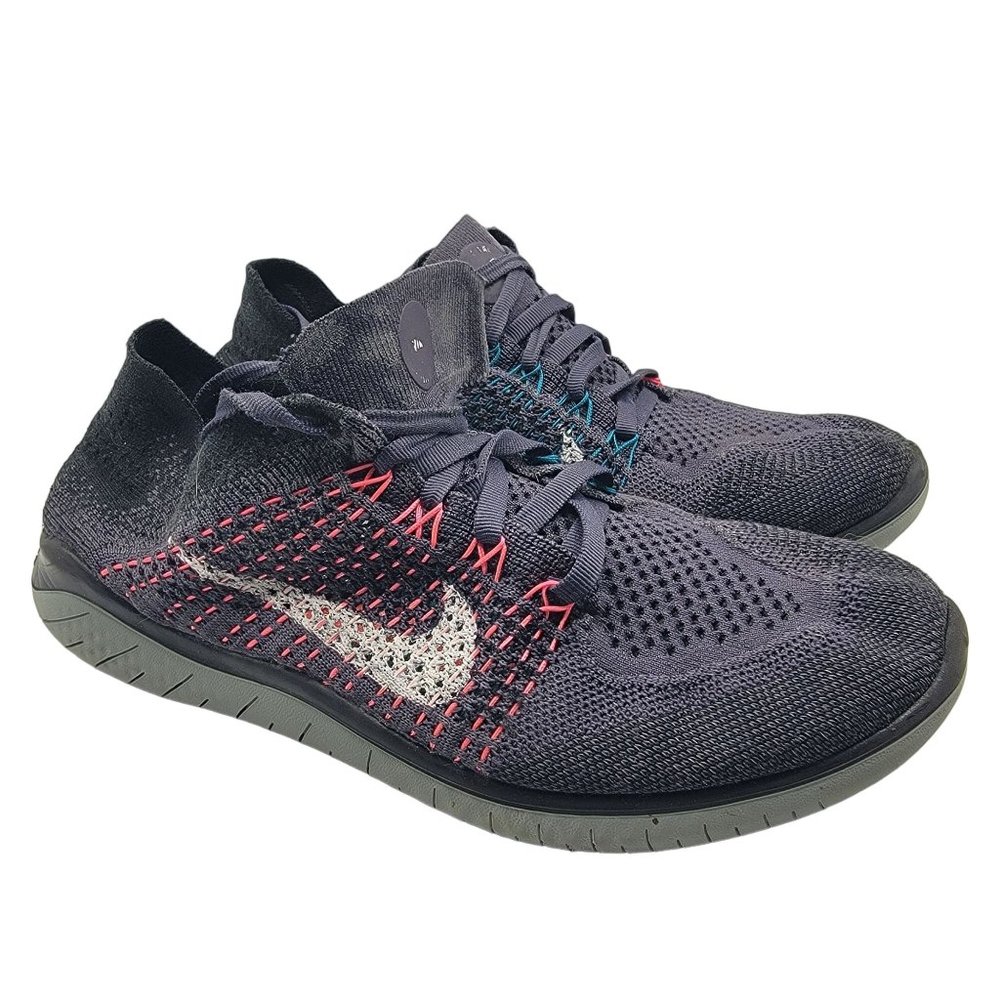 Nike Free RN Flyknit 2018 Womens 8.5 Gridon Black Purple Blue Shoes 942839-004